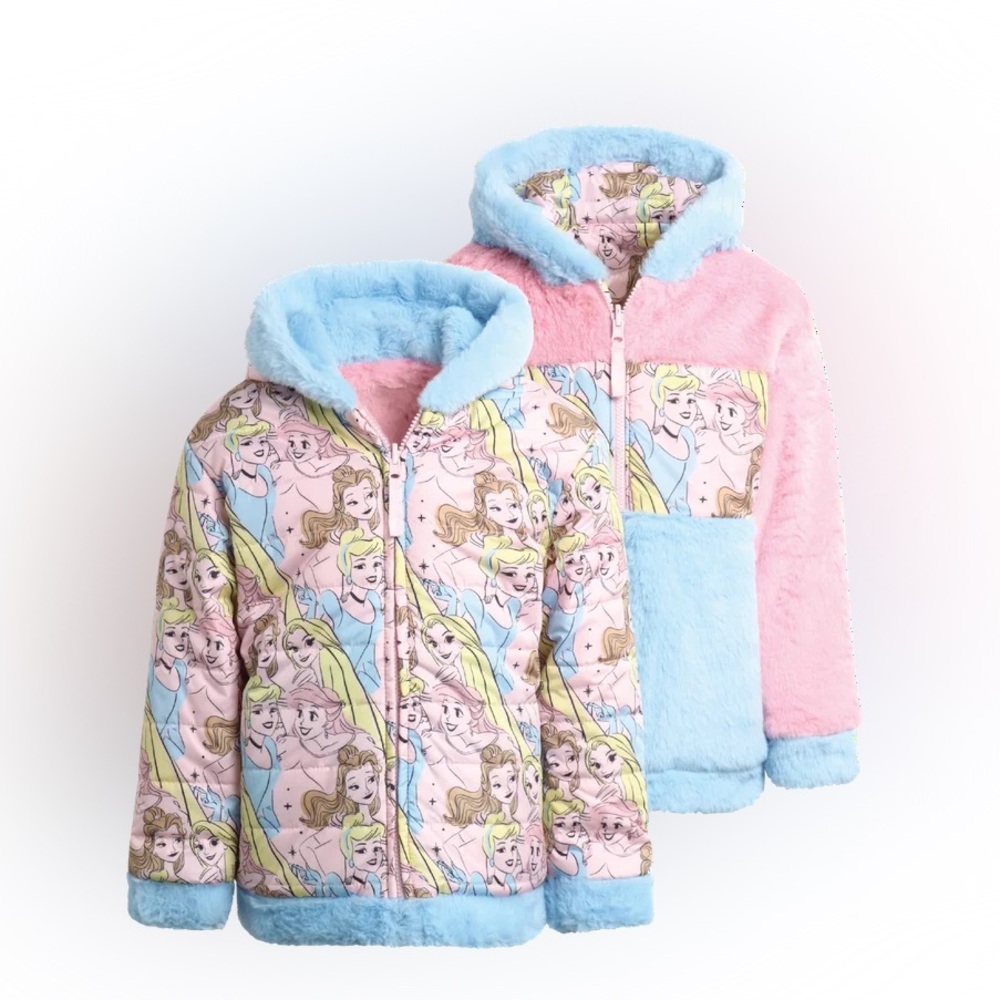 ❌SOLD ❌ 
Disneys Girls Puffer/ Faux Fur Hooded Reversible Jacket